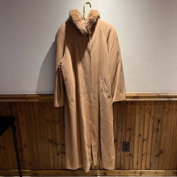 Marvin Richards Vintage Lambswool Camel Coat Fur Trim Sz 16 - Picture 1 of 14